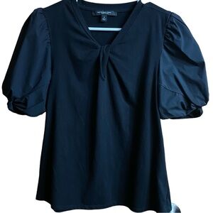 Marc New York Black VNeck Puffed Short Sleeve Blouse Top Size Medium